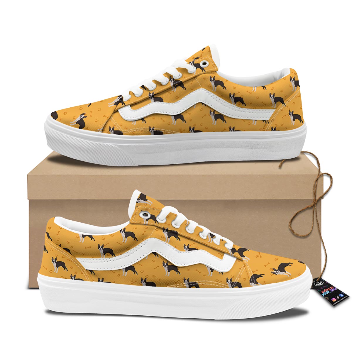 Boston Terrier Cartoon Print Pattern Skate Shoes-grizzshop