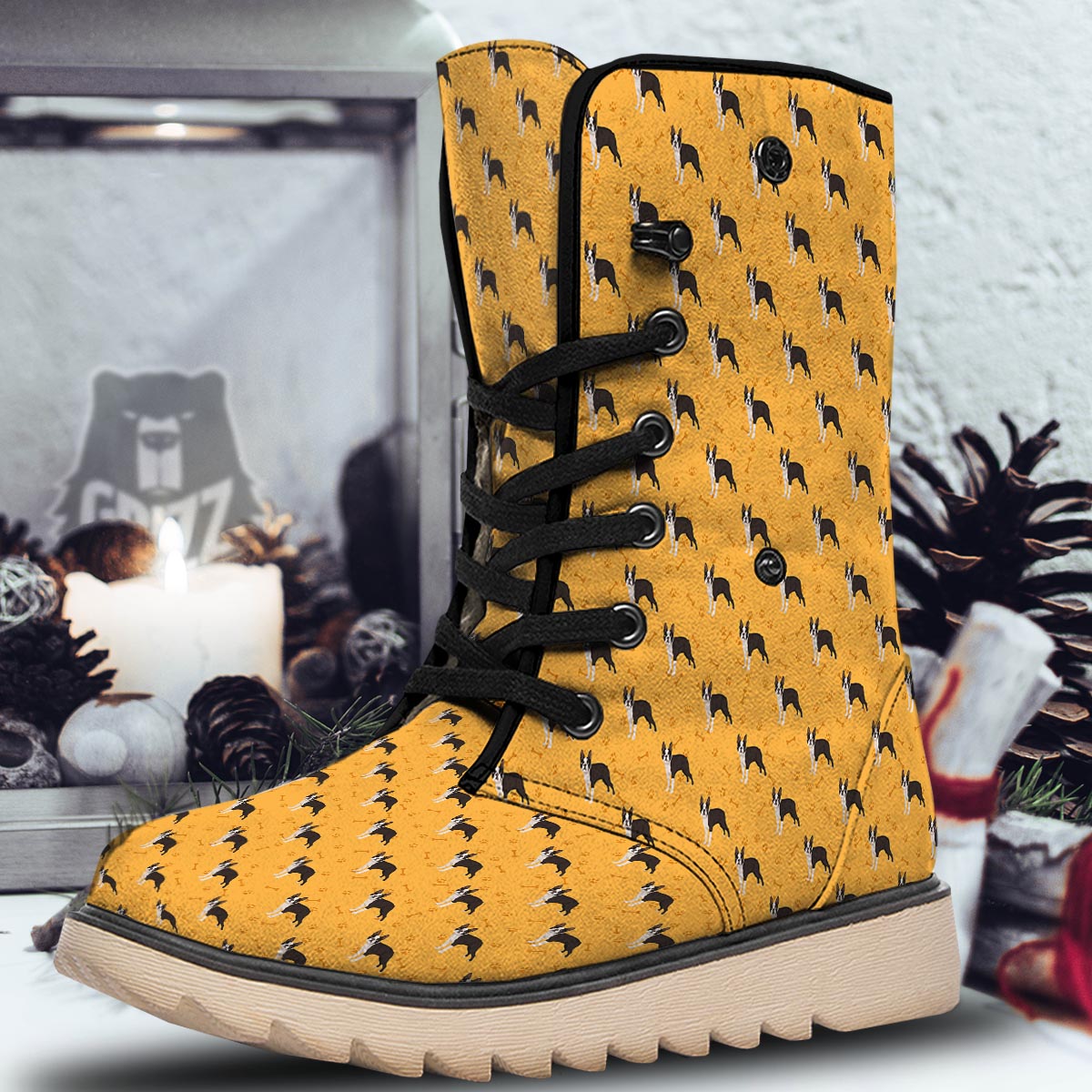 Boston Terrier Cartoon Print Pattern Snow Boots-grizzshop