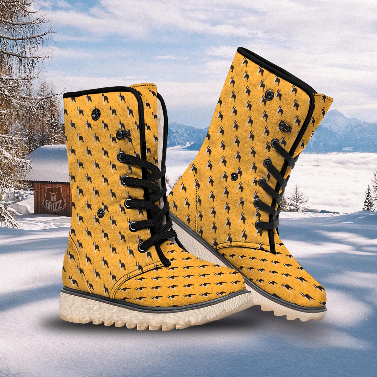 Boston Terrier Cartoon Print Pattern Snow Boots-grizzshop