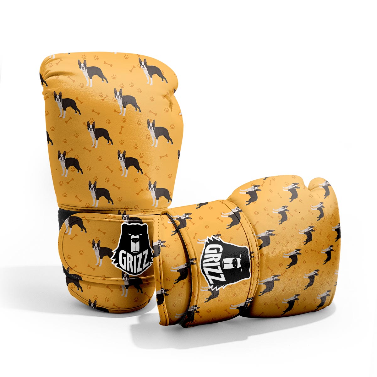 Boston Terrier Cartoon Print Pattern Pro Boxing Glove