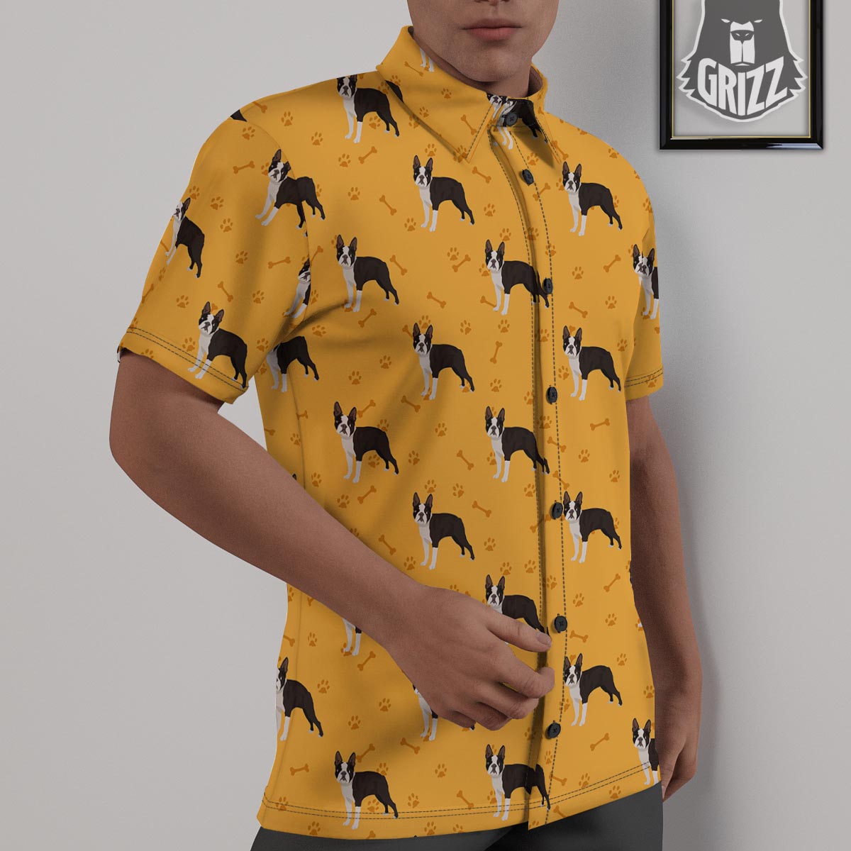 Boston Terrier Cartoon Print Pattern Untucked Shirts-grizzshop