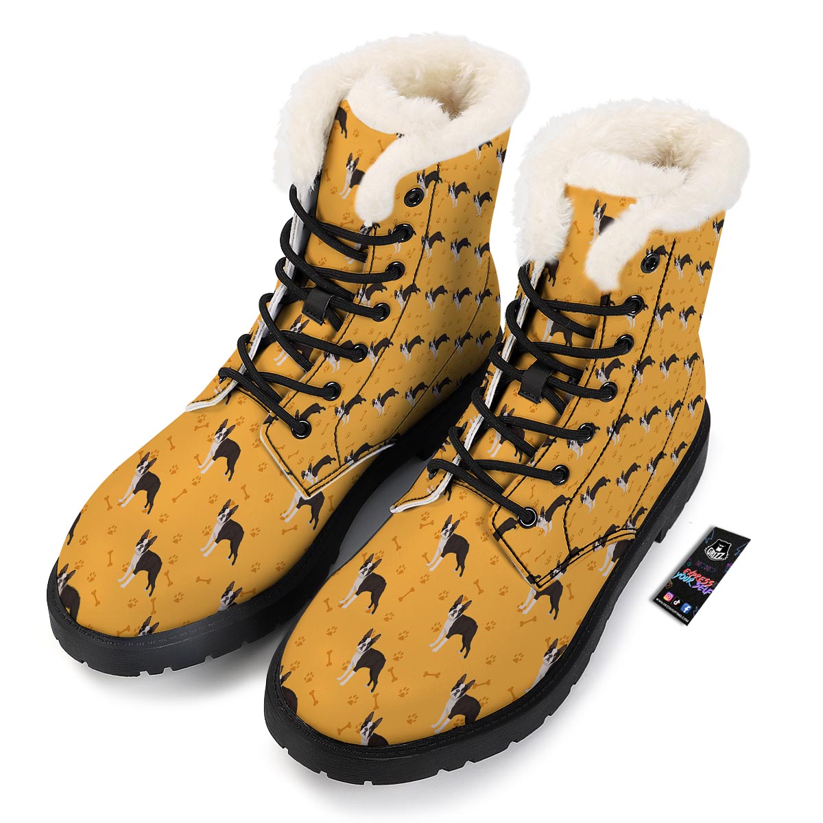 Boston Terrier Cartoon Print Pattern Winter Boots-grizzshop