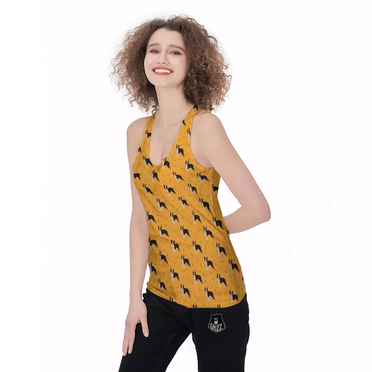 Boston Terrier Cartoon Print Pattern Women's Racerback Tank Top-grizzshop