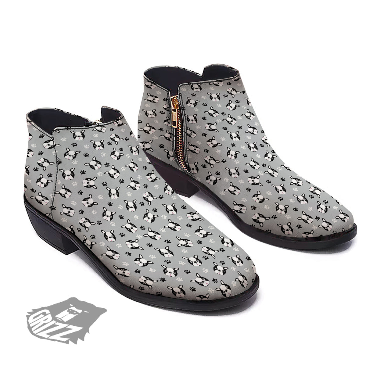 Boston Terrier Faces Cute Print Ankle Boots-grizzshop