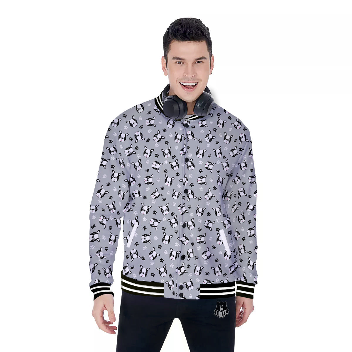Boston Terrier Faces Cute Print Baseball Jacket-grizzshop