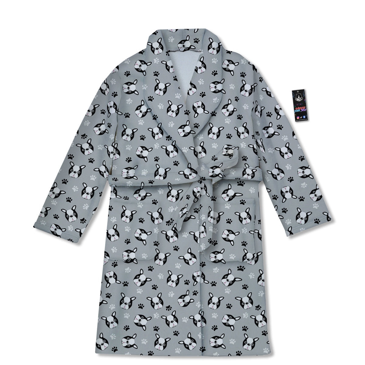 Boston Terrier Faces Cute Print Bathrobe-grizzshop