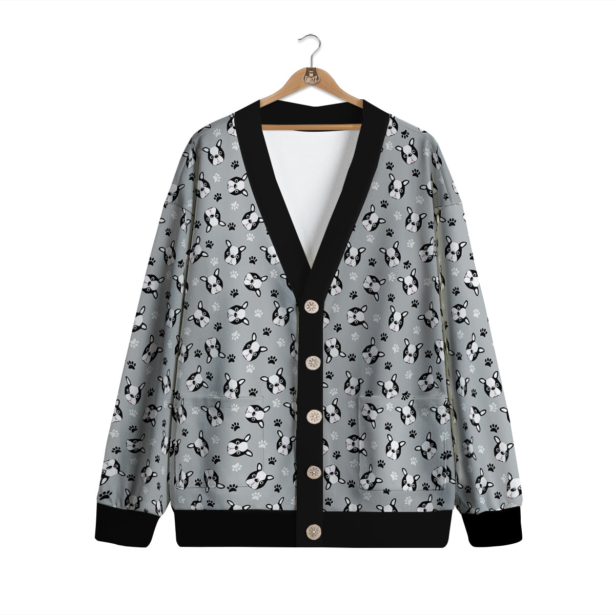 Boston Terrier Faces Cute Print Cardigan-grizzshop