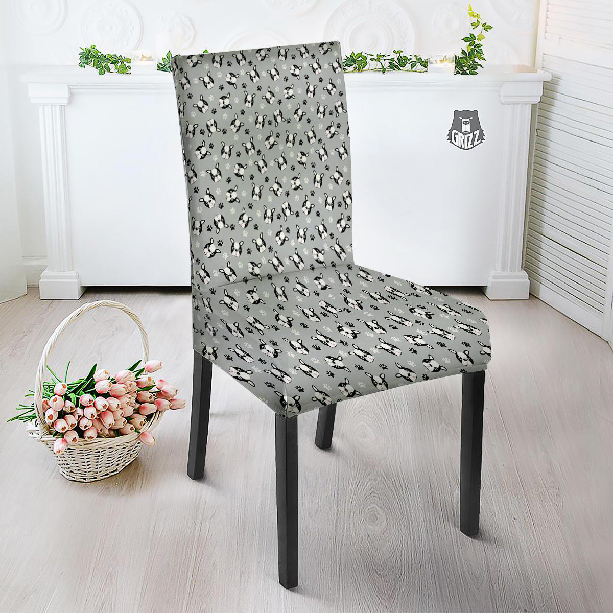 Boston Terrier Faces Cute Print Dining Chair Slipcover-grizzshop