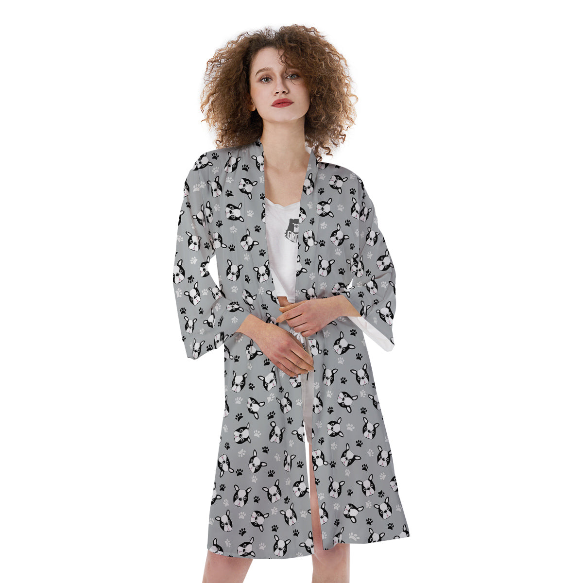Boston Terrier Faces Cute Print Kimono-grizzshop