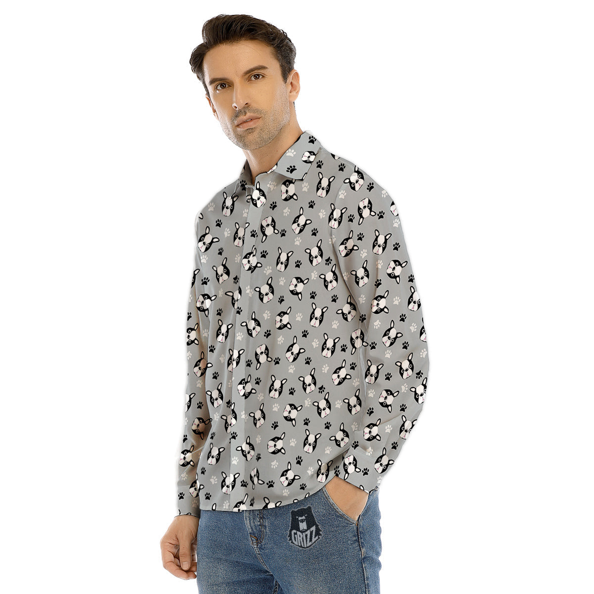 Boston Terrier Faces Cute Print Men's Dress Shirts-grizzshop