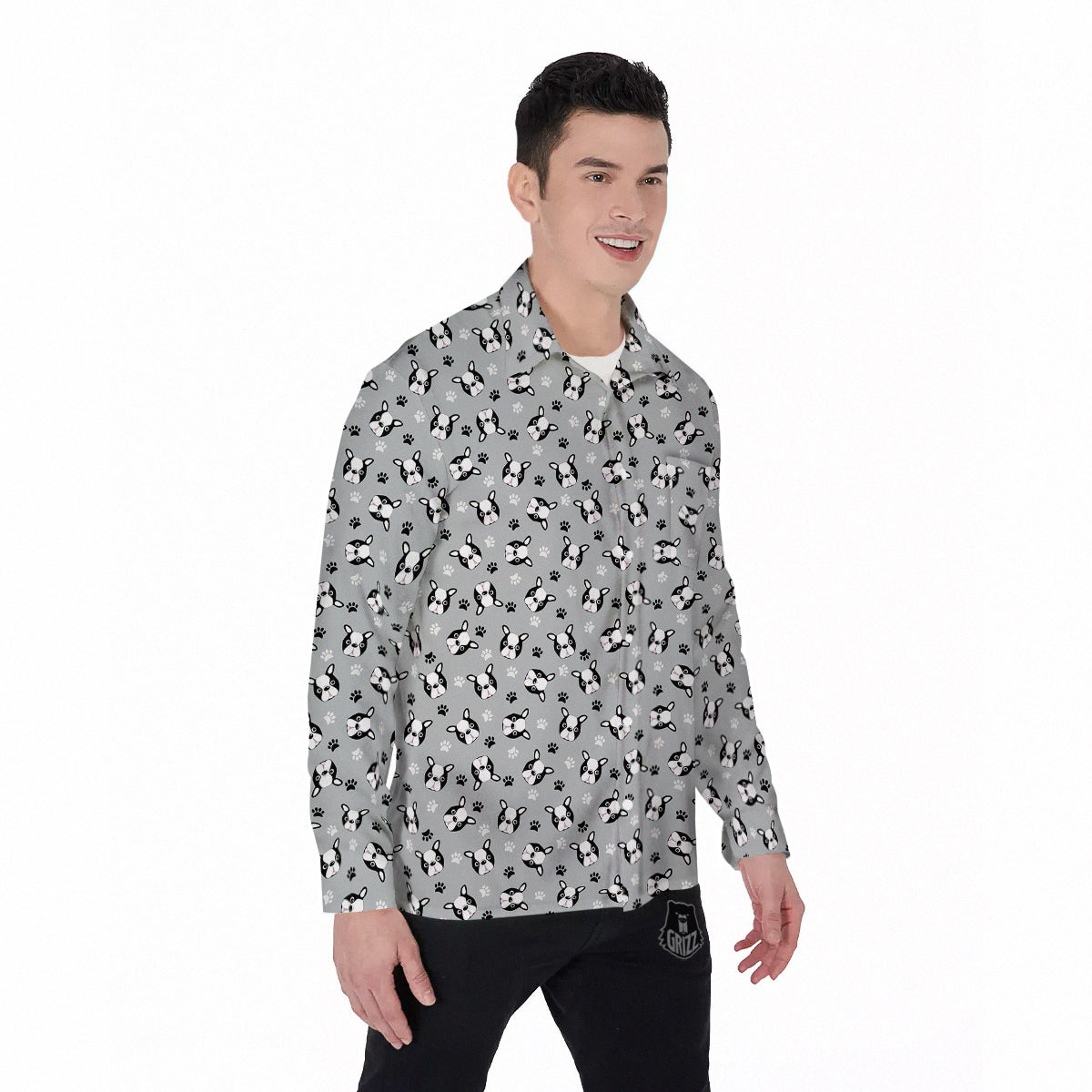 Boston Terrier Faces Cute Print Men's Long Sleeve Shirts-grizzshop