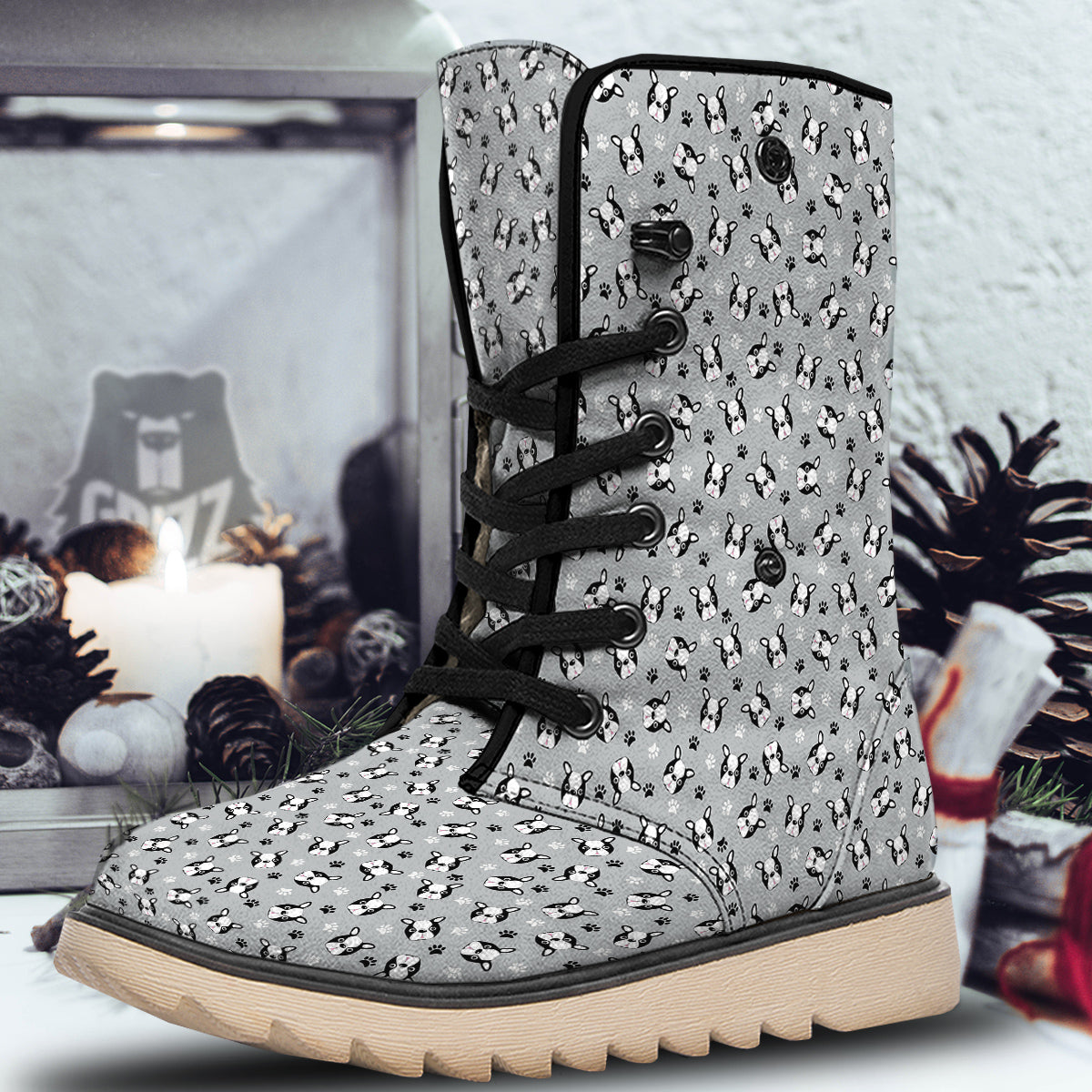 Boston Terrier Faces Cute Print Snow Boots-grizzshop
