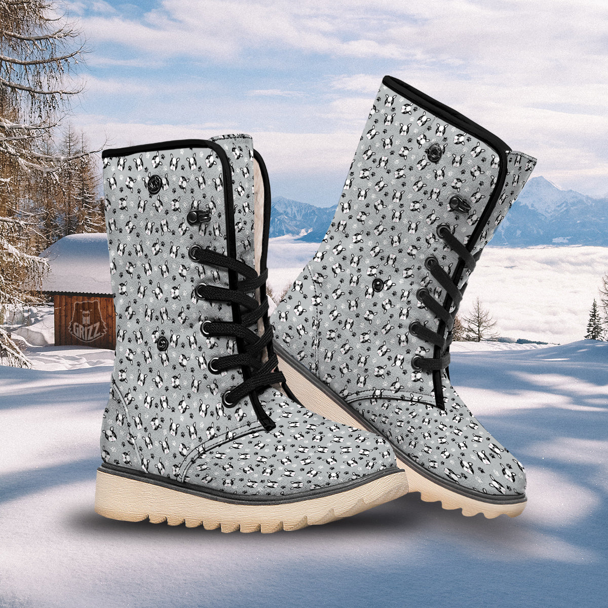 Boston Terrier Faces Cute Print Snow Boots-grizzshop