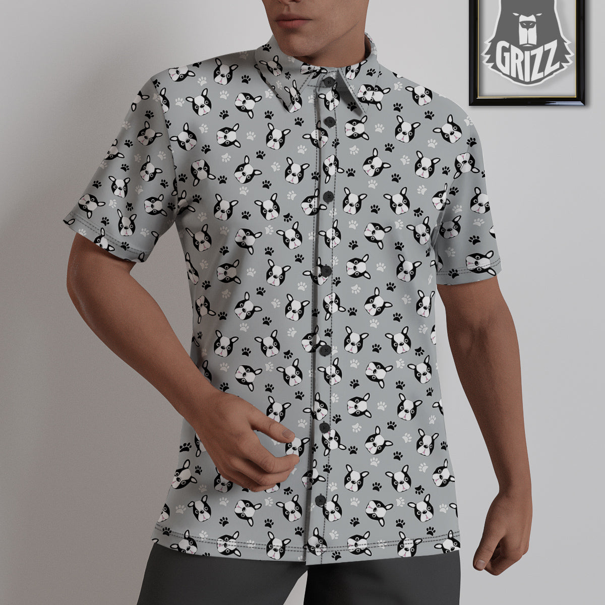 Boston Terrier Faces Cute Print Untucked Shirts-grizzshop