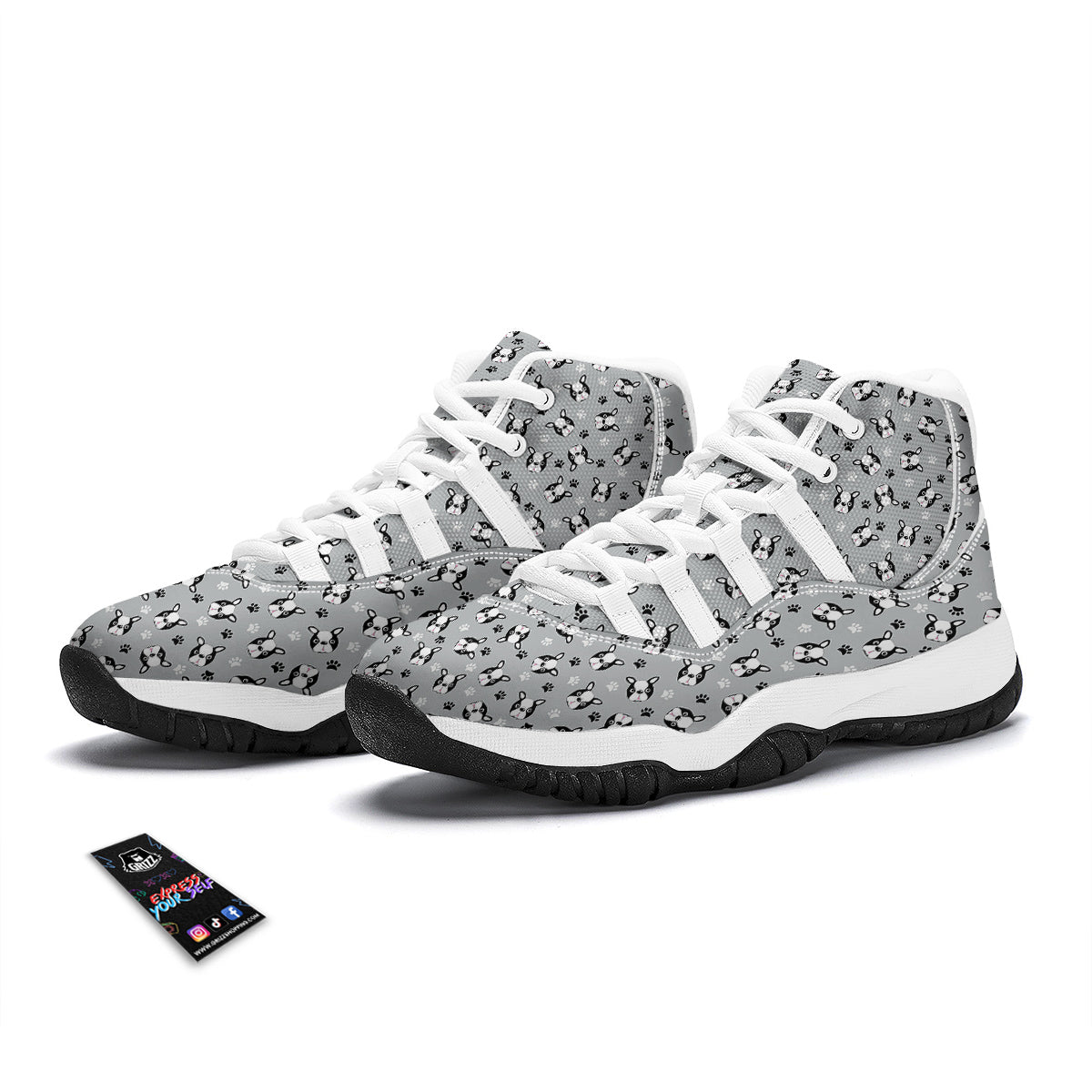 Boston Terrier Faces Cute Print White Bball Shoes-grizzshop