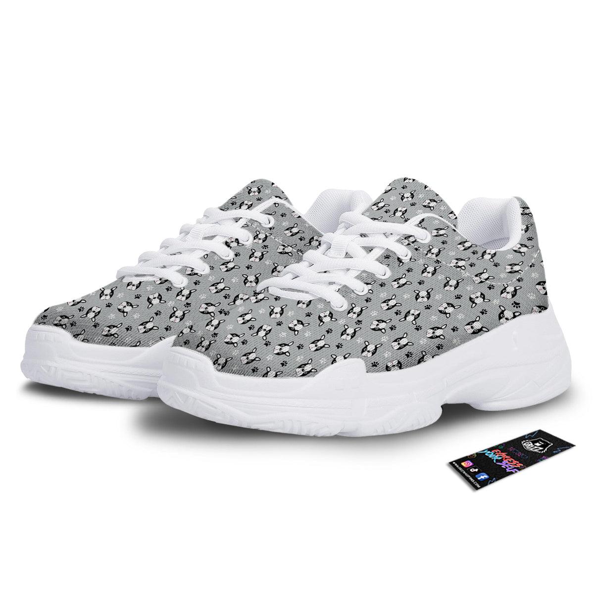 Boston Terrier Faces Cute Print White Chunky Shoes-grizzshop
