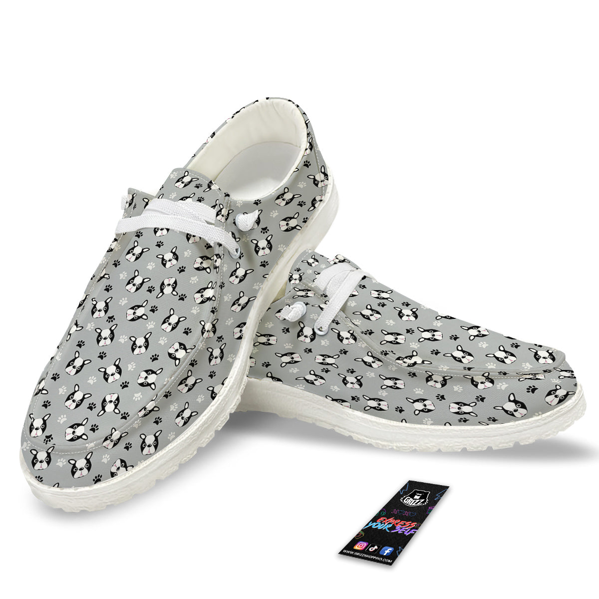 Boston Terrier Faces Cute Print White Loafers-grizzshop