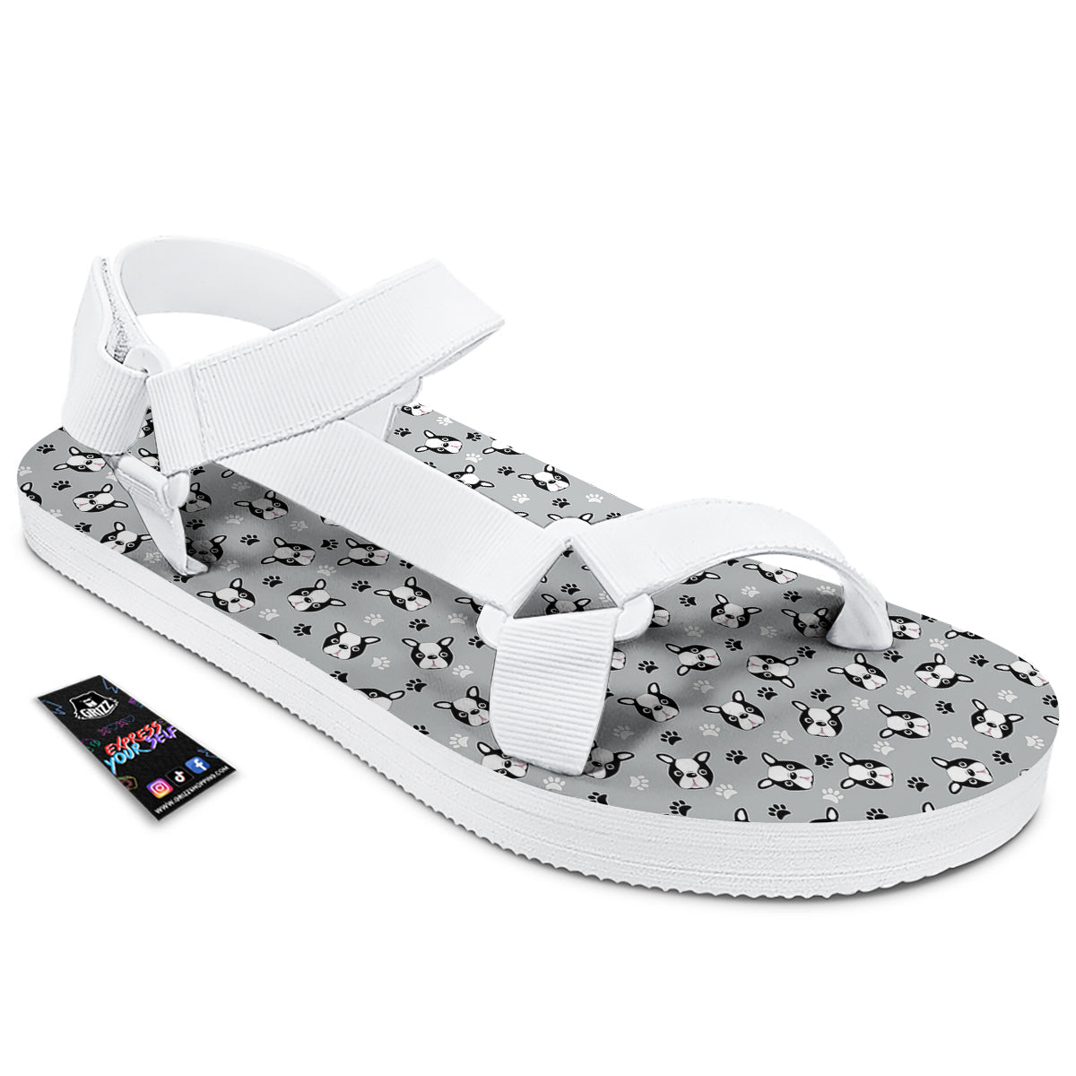 Boston Terrier Faces Cute Print White Open Toe Sandals-grizzshop