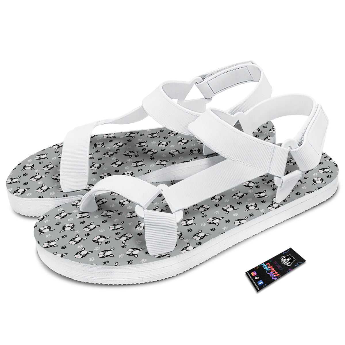 Boston Terrier Faces Cute Print White Open Toe Sandals-grizzshop
