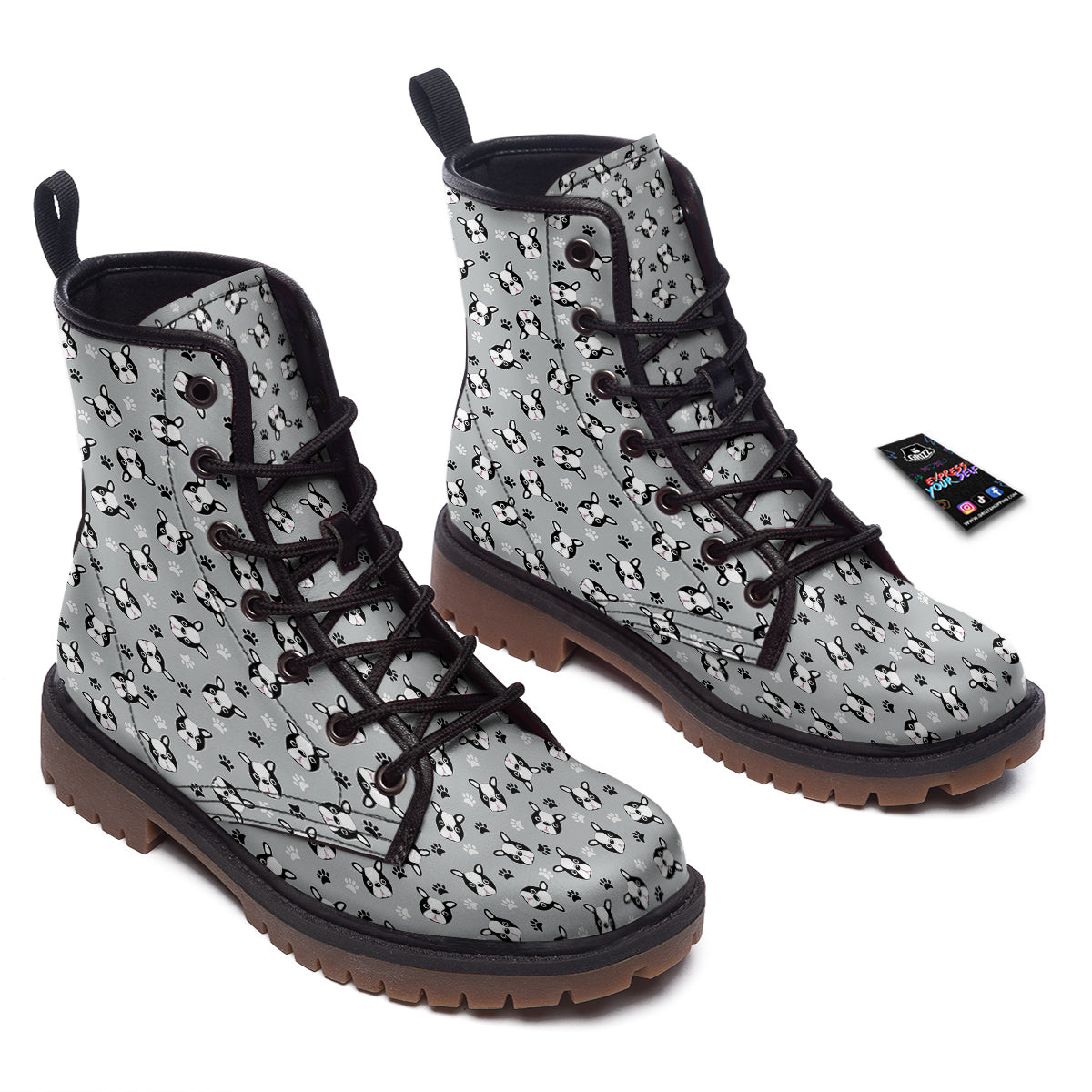 Boston Terrier Faces Cute Print Work Boots-grizzshop