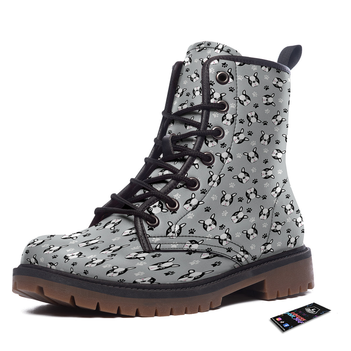 Boston Terrier Faces Cute Print Work Boots-grizzshop