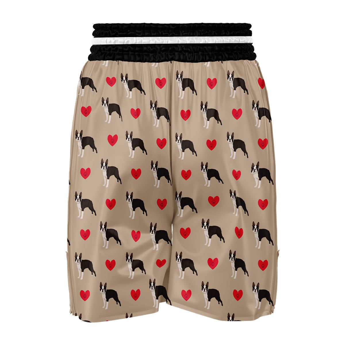 Boston Terrier Heart Paw Pattern Print Boxing Shorts-grizzshop