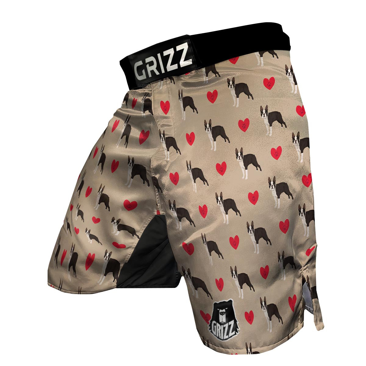 Boston Terrier Heart Paw Pattern Print MMA Shorts-grizzshop