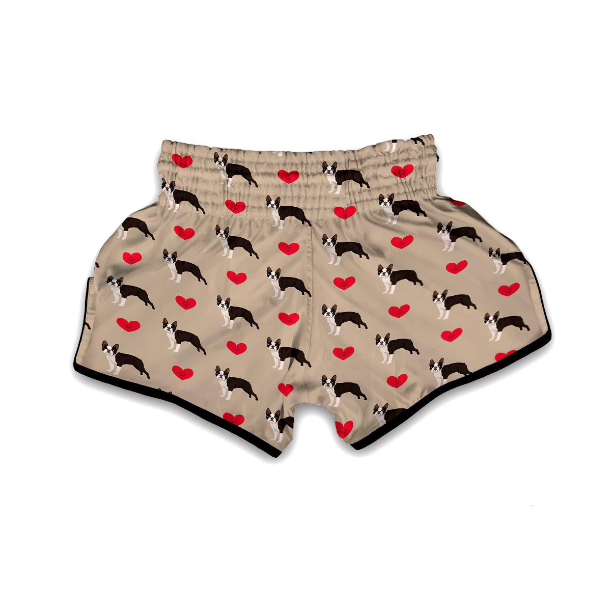 Boston Terrier Heart Paw Pattern Print Muay Thai Boxing Shorts-grizzshop