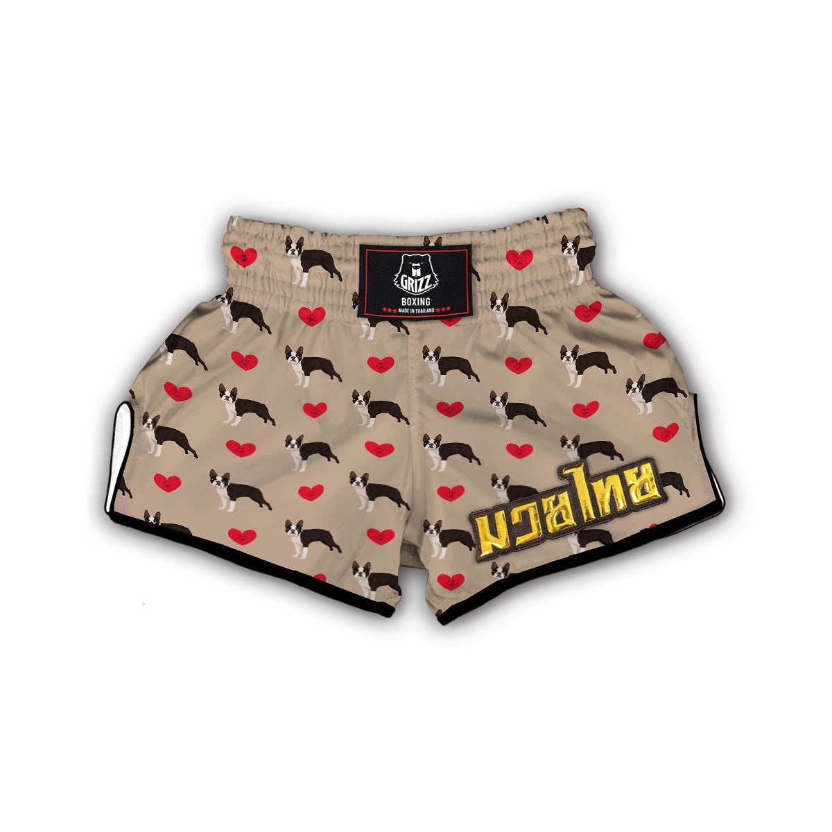 Boston Terrier Heart Paw Pattern Print Muay Thai Boxing Shorts-grizzshop