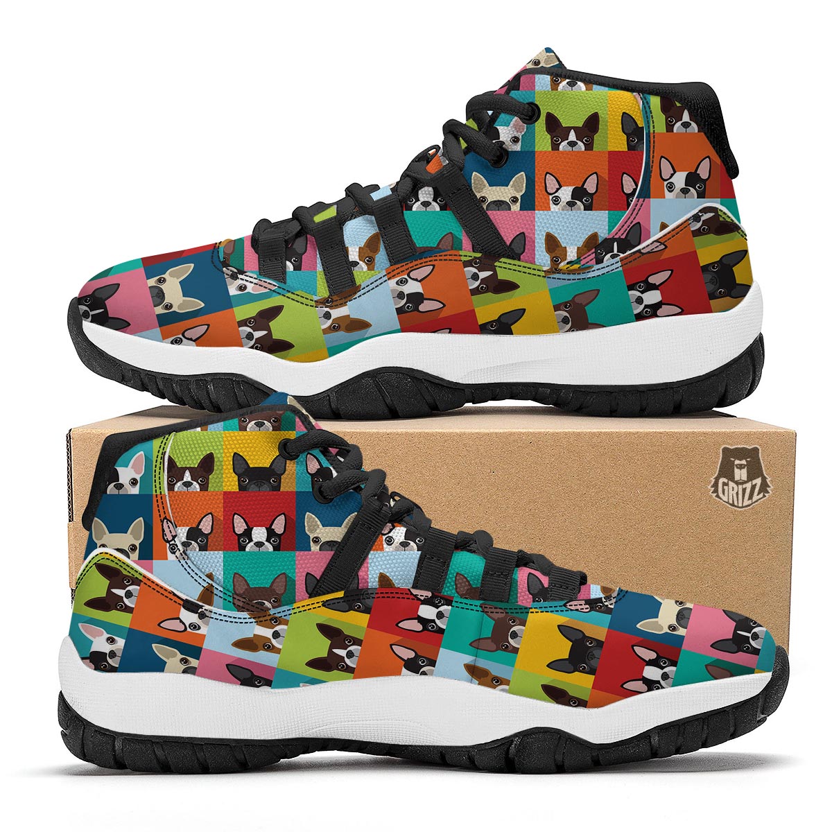 Boston Terrier Pattern Print Black Bball Shoes-grizzshop