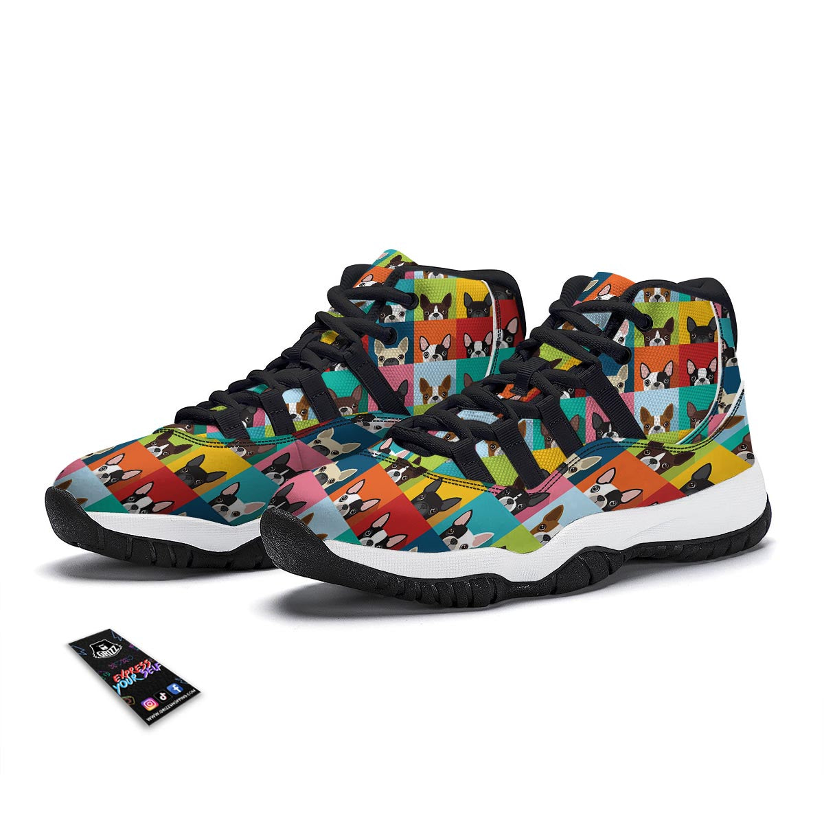 Boston Terrier Pattern Print Black Bball Shoes-grizzshop