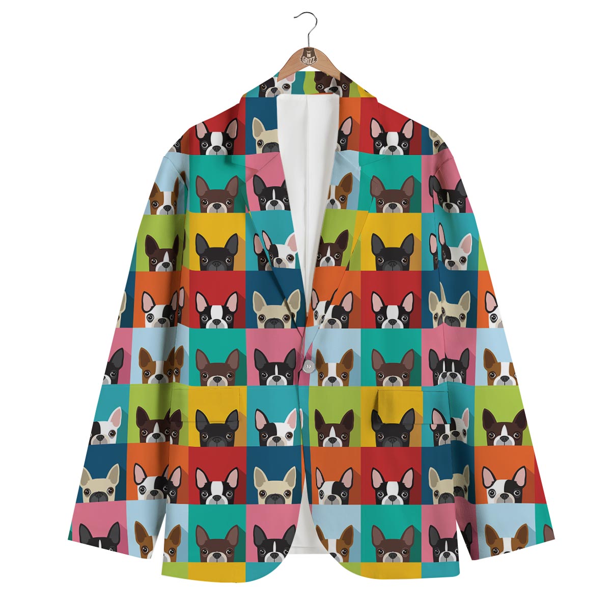 Boston Terrier Pattern Print Men's Blazer-grizzshop