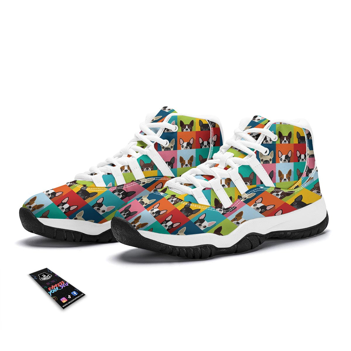 Boston Terrier Pattern Print White Bball Shoes-grizzshop