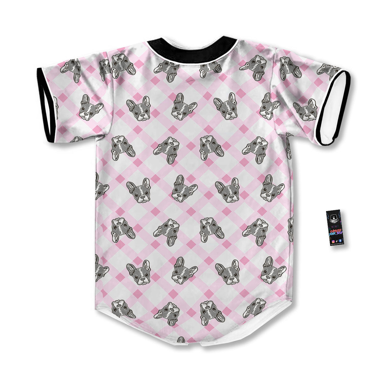 Boston Terrier Pink Plaid Print Pattern Baseball Jersey-grizzshop