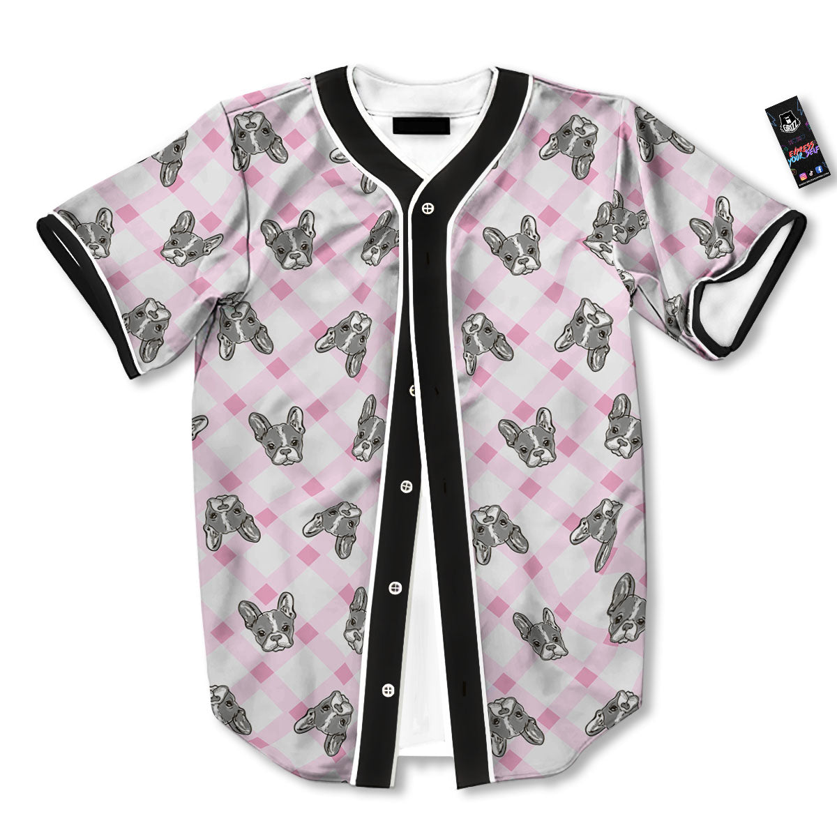 Boston Terrier Pink Plaid Print Pattern Baseball Jersey-grizzshop