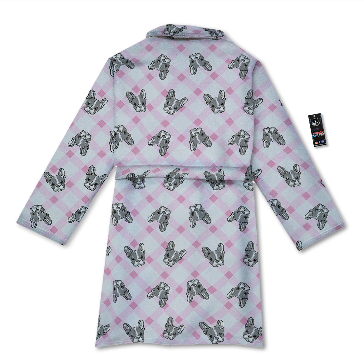 Boston Terrier Pink Plaid Print Pattern Bathrobe-grizzshop