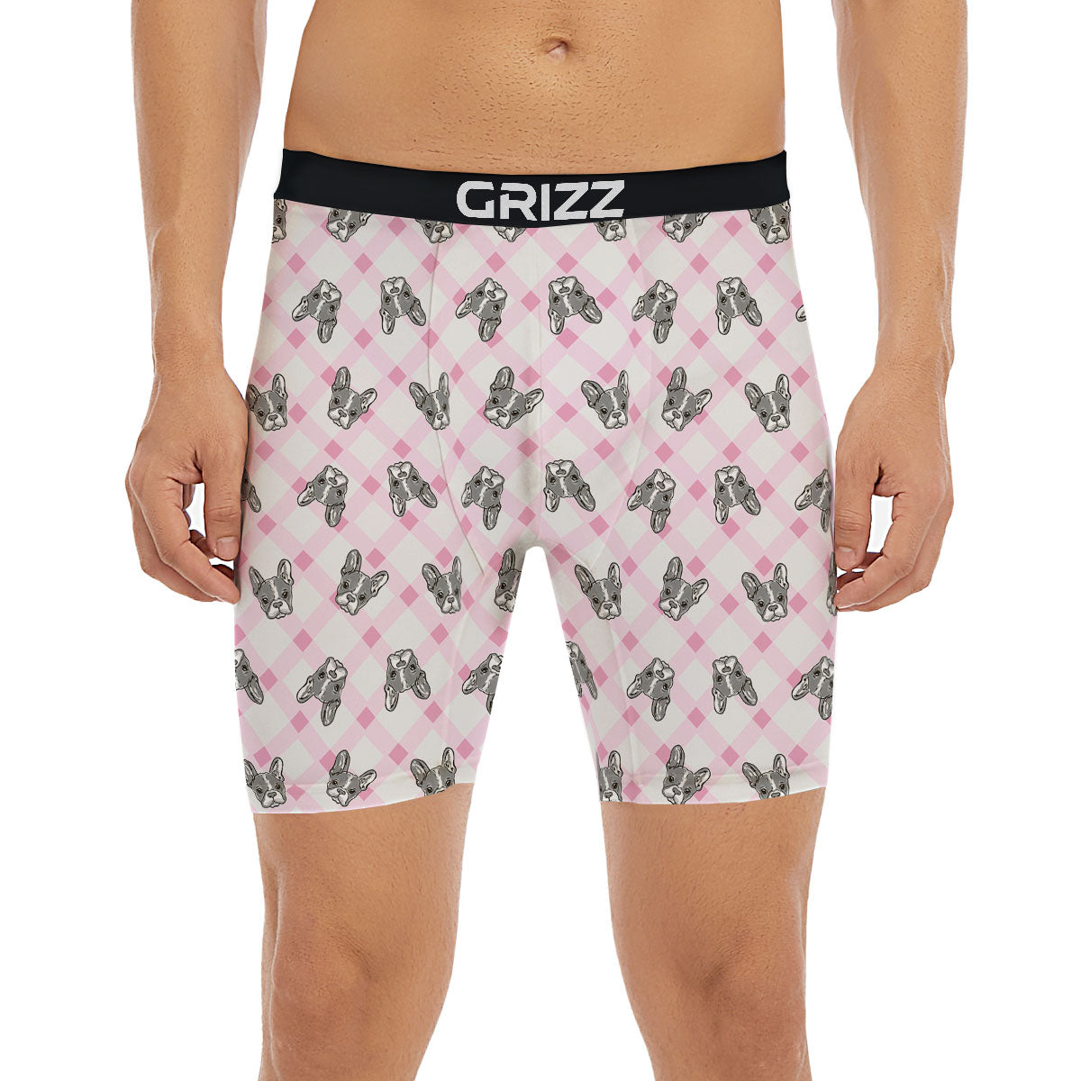 Boston Terrier Pink Plaid Print Pattern Boxer Briefs-grizzshop