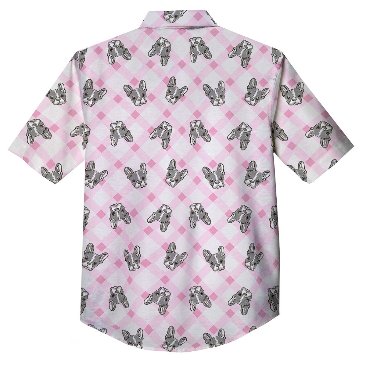 Boston Terrier Pink Plaid Print Pattern Button Up Shirt-grizzshop