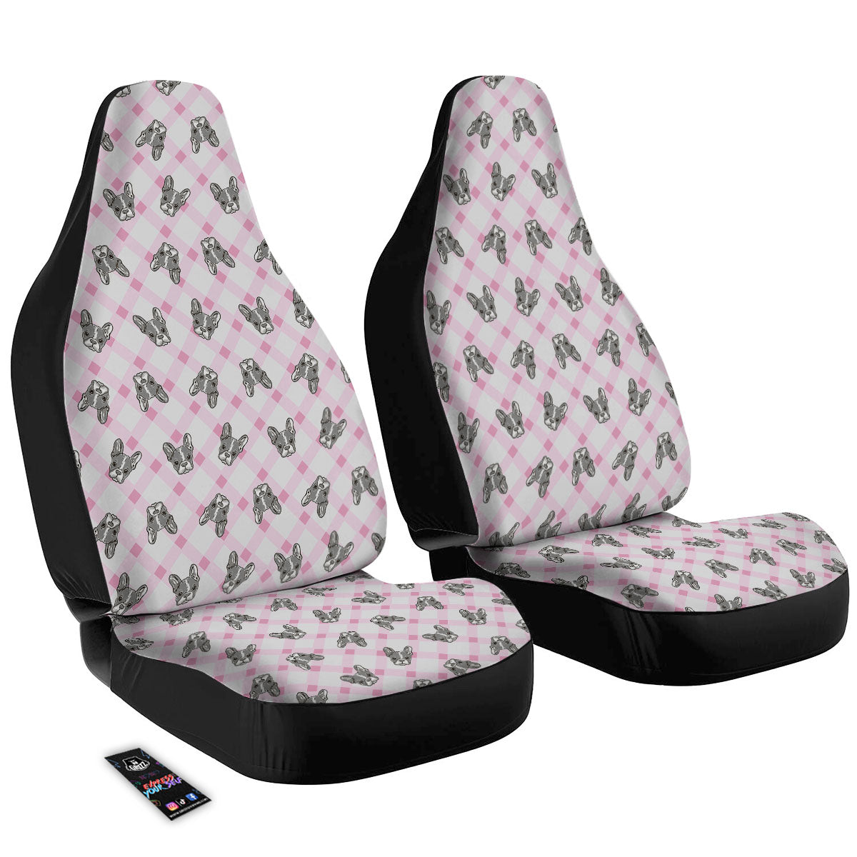 Boston Terrier Pink Plaid Print Pattern Car Seat Covers-grizzshop