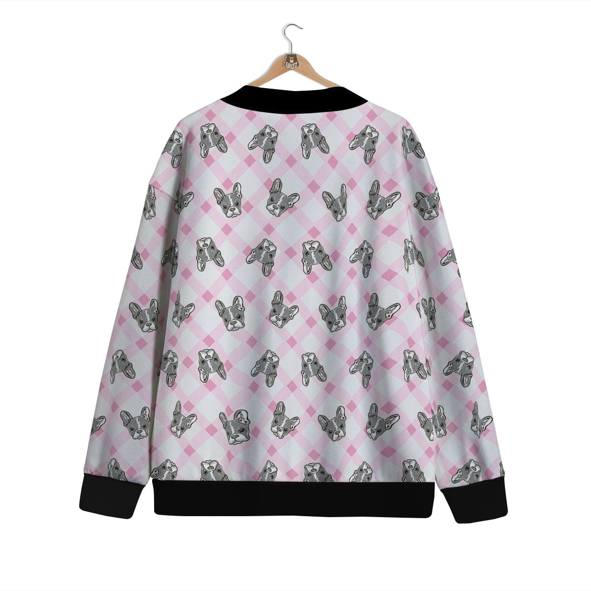 Boston Terrier Pink Plaid Print Pattern Cardigan-grizzshop