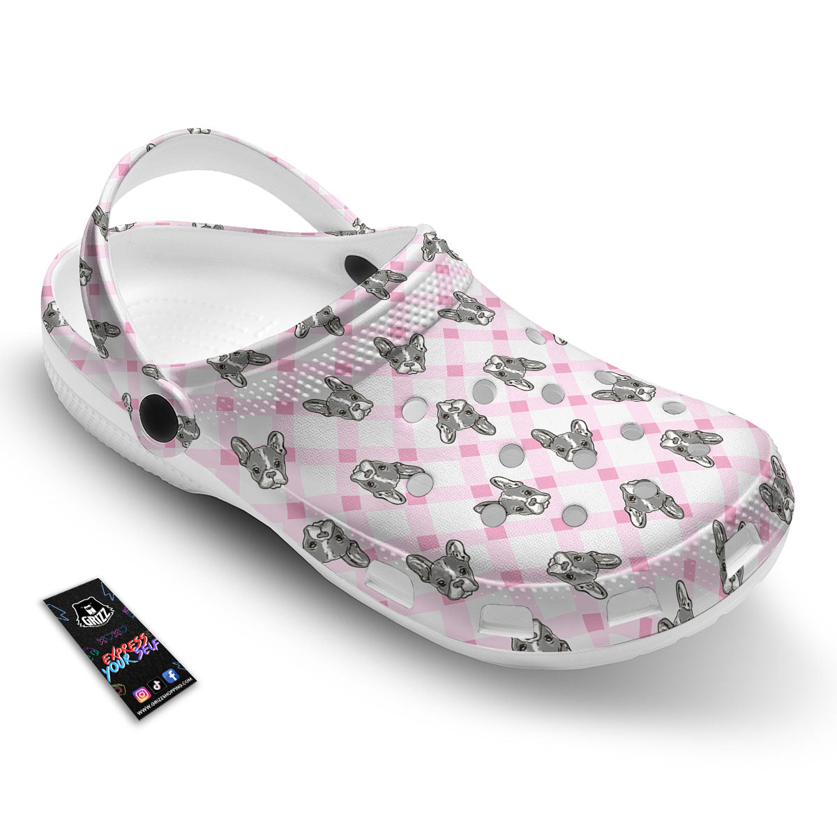 Boston Terrier Pink Plaid Print Pattern Clog-grizzshop