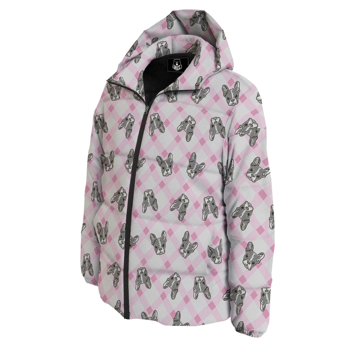 Boston Terrier Pink Plaid Print Pattern Down Jacket-grizzshop