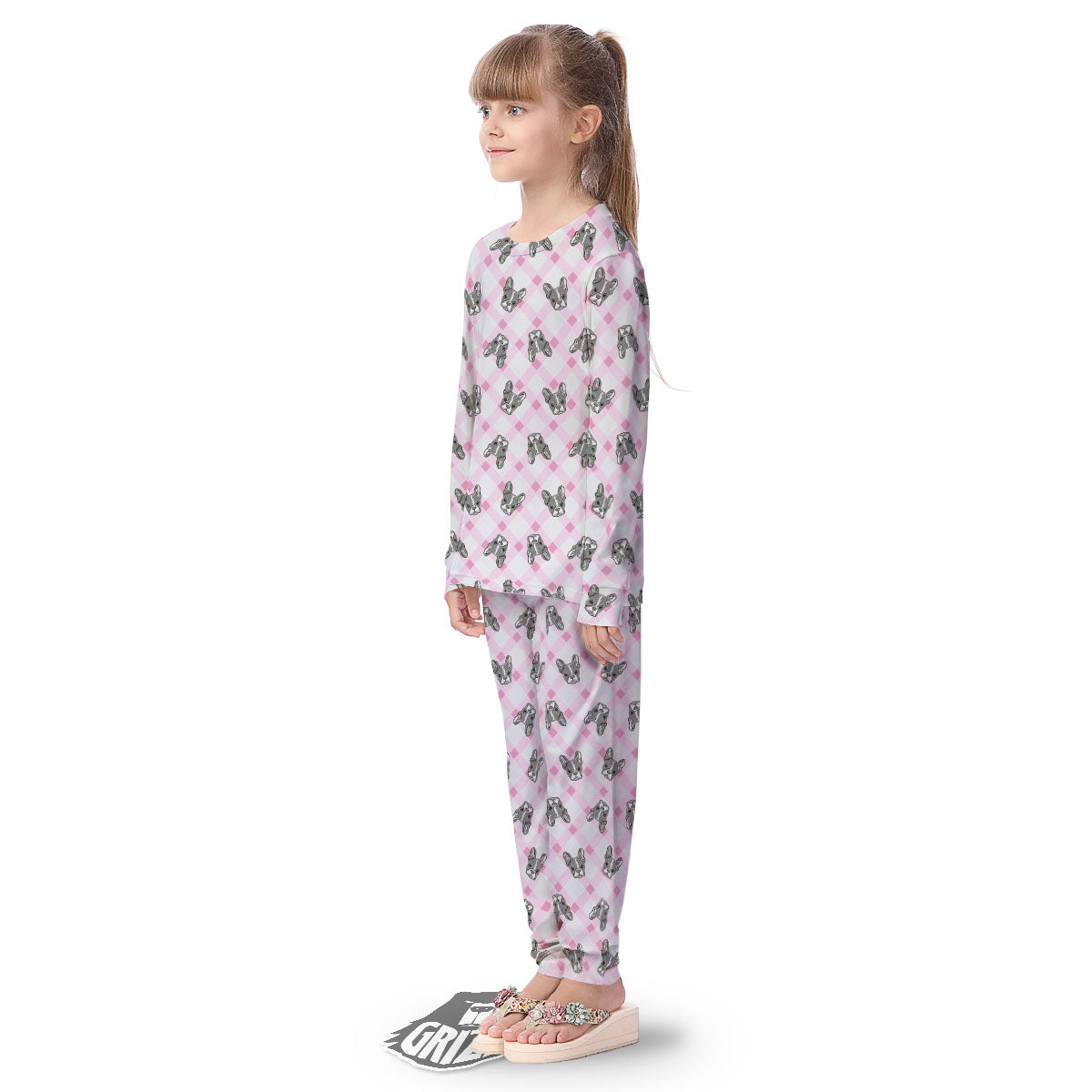 Boston Terrier Pink Plaid Print Pattern Kid's Pajamas-grizzshop