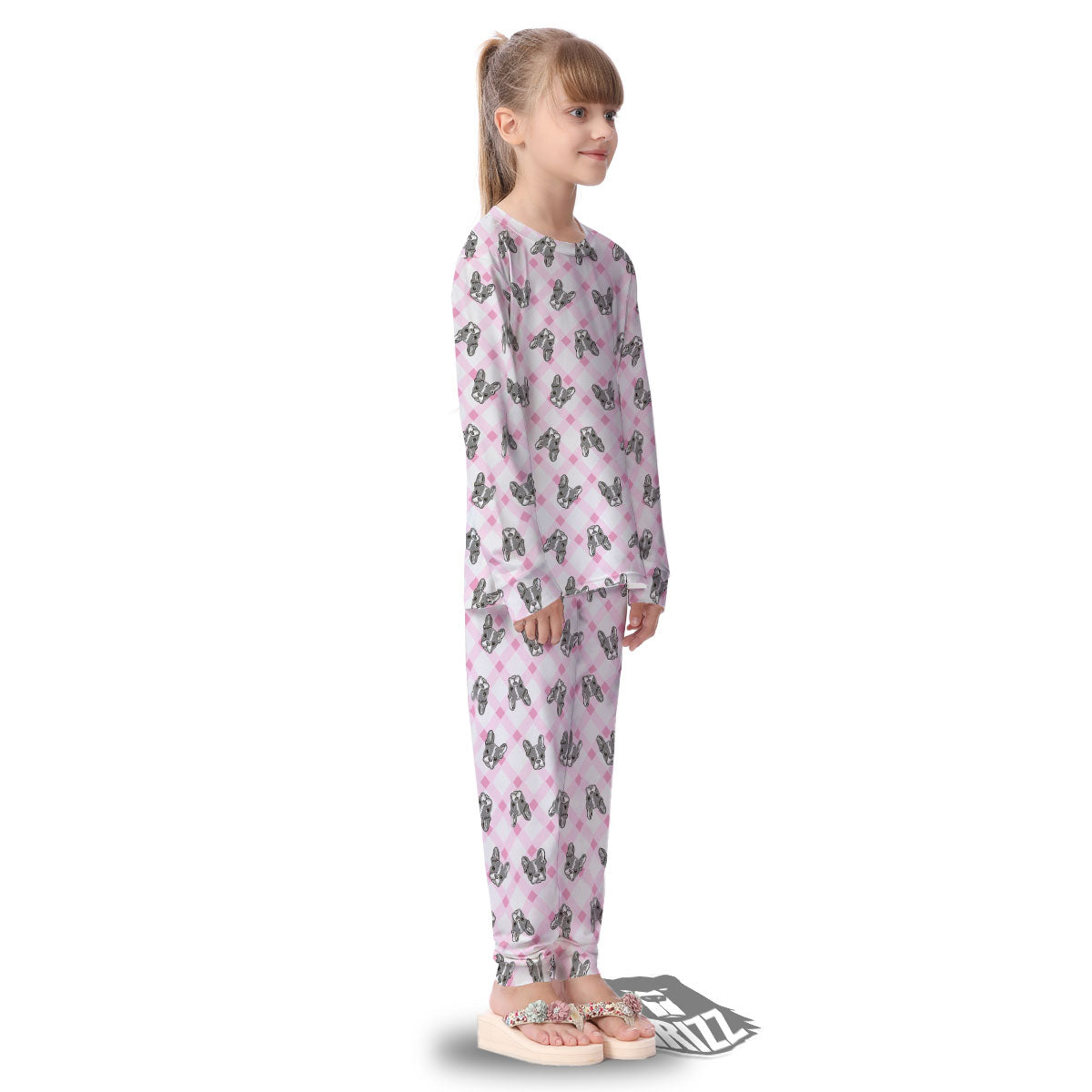 Boston Terrier Pink Plaid Print Pattern Kid's Pajamas-grizzshop