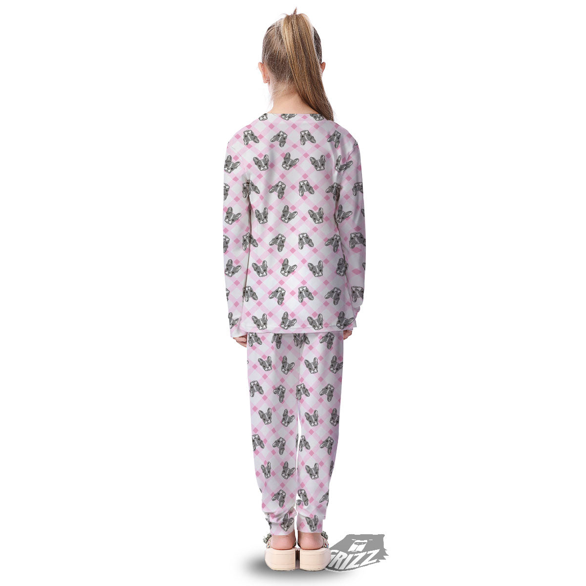 Boston Terrier Pink Plaid Print Pattern Kid's Pajamas-grizzshop