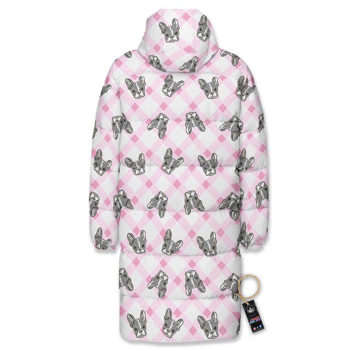 Boston Terrier Pink Plaid Print Pattern Long Down Jacket-grizzshop