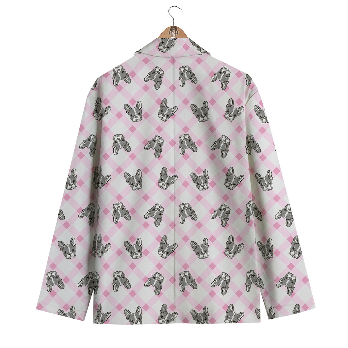 Boston Terrier Pink Plaid Print Pattern Men's Blazer-grizzshop