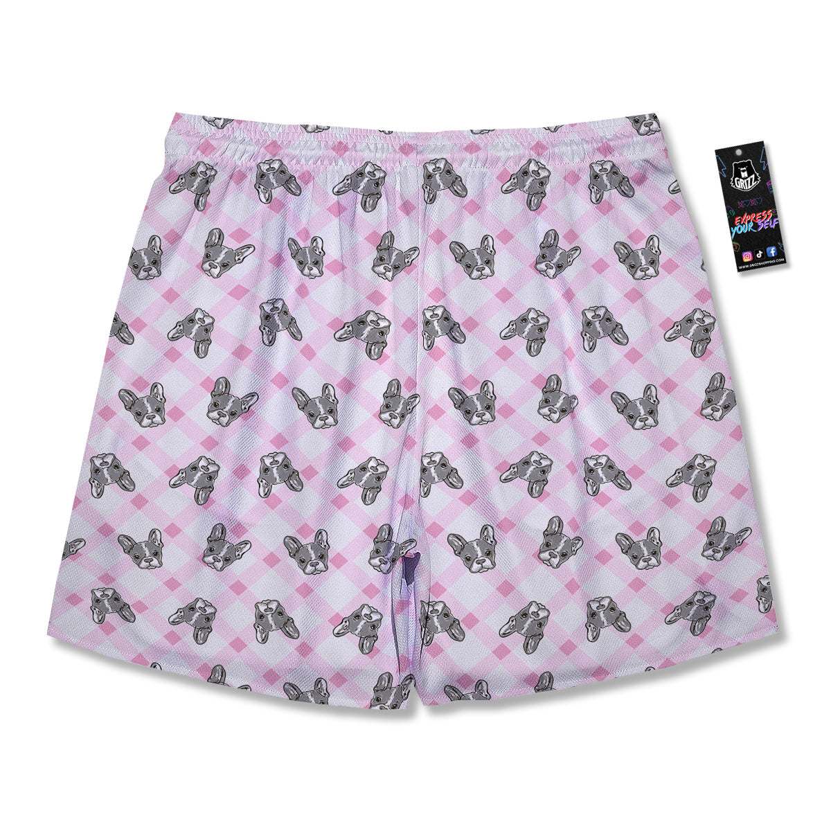 Boston Terrier Pink Plaid Print Pattern Men's Running Shorts-grizzshop