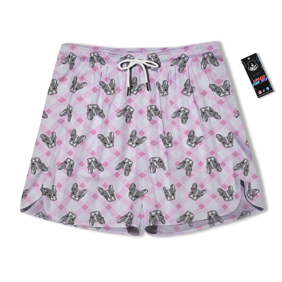 Boston Terrier Pink Plaid Print Pattern Men's Running Shorts-grizzshop