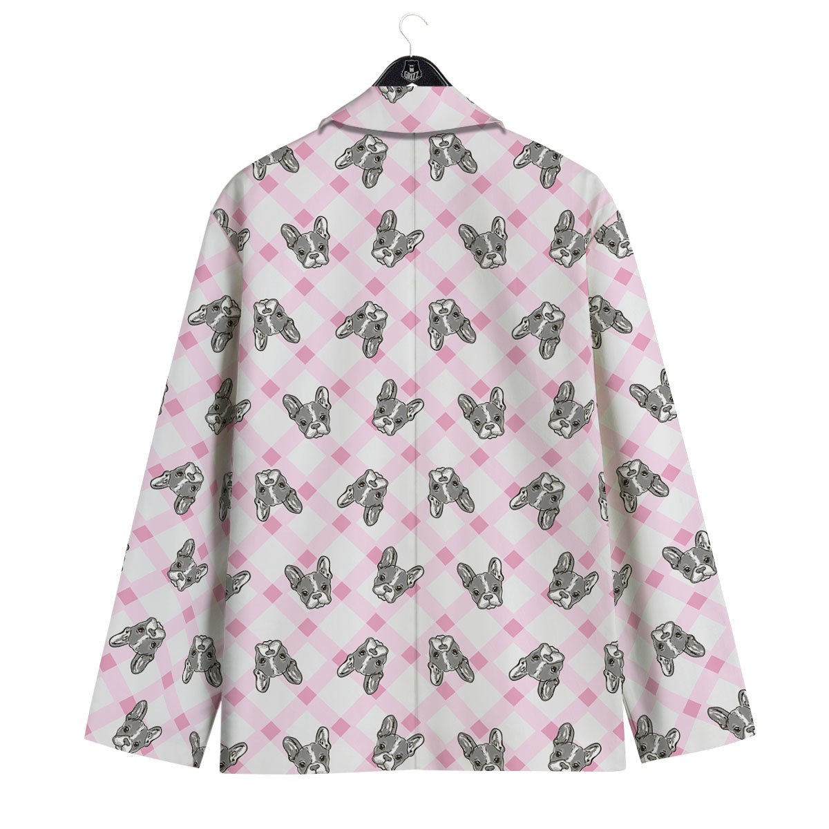 Boston Terrier Pink Plaid Print Pattern Men's Sport Coat-grizzshop
